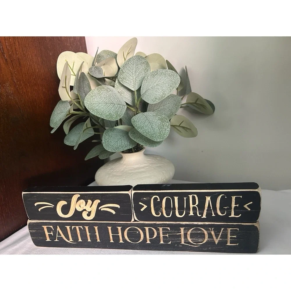 3- Wood Block Inspirational Words Table/Shelf Farmhouse Decor  WD4